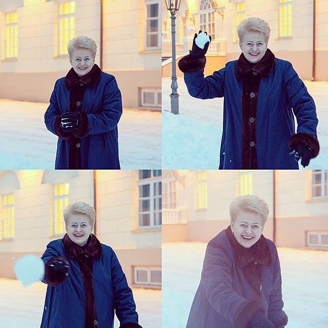 President #DaliaGrybauskaitė having #winter #fun #snowball